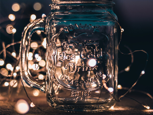 Glass bottle with fairy lights
