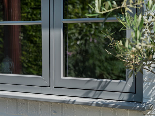 A grey flush casement window