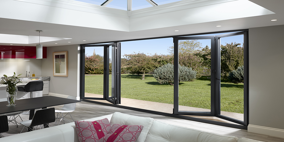 Bi-folding doors in an extension