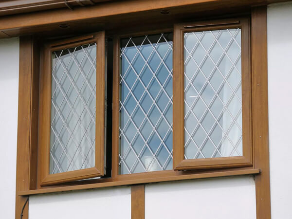 UPVC leaded windows with woodgrain finish